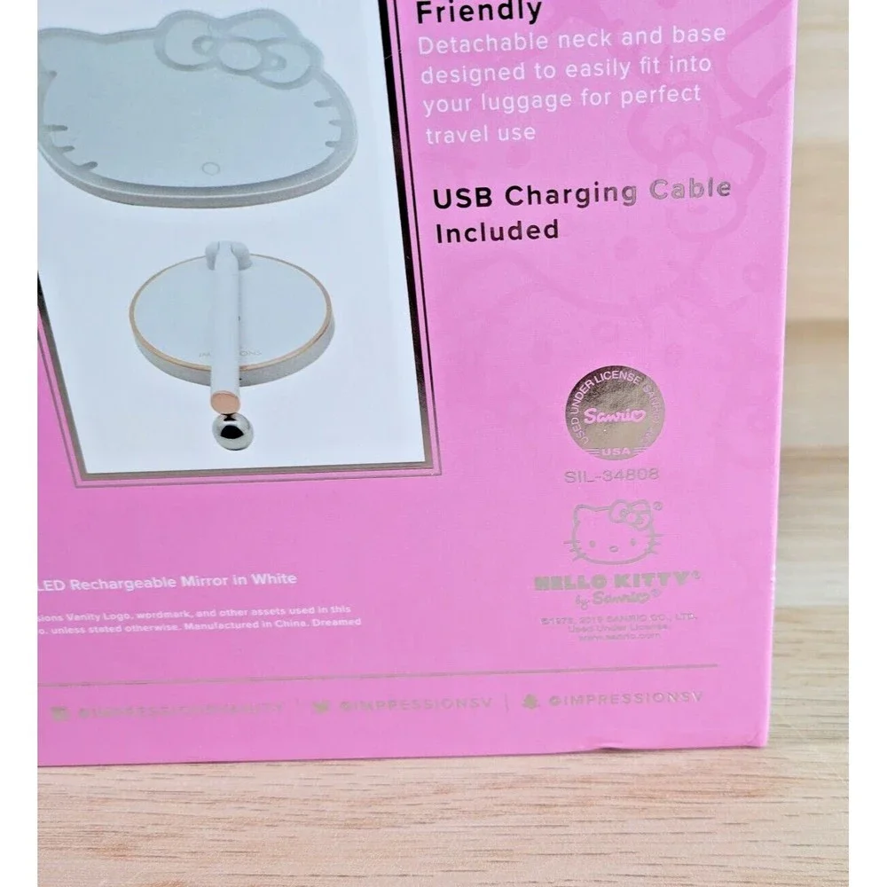 Impressions Vanity Hello Kitty Tabletop Mount LED Rechargeable Makeup Mirror NEW